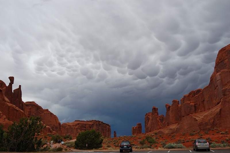 Storm clouds above Arches (taken from a car on the way home)