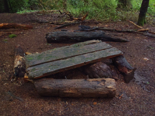 Whats left of the famous picnic table on the 415 trail campsite....