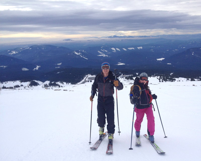 friends skiing uphill
