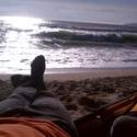 Watching the waves from my tent on the beach.