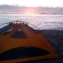Watching the sunset from my tent on the beach