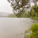 Scenic Elk Lake. Pouring rain.