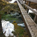The bridge to Enchanted Valley - kind of freaky as the drop is about 25 feet here.